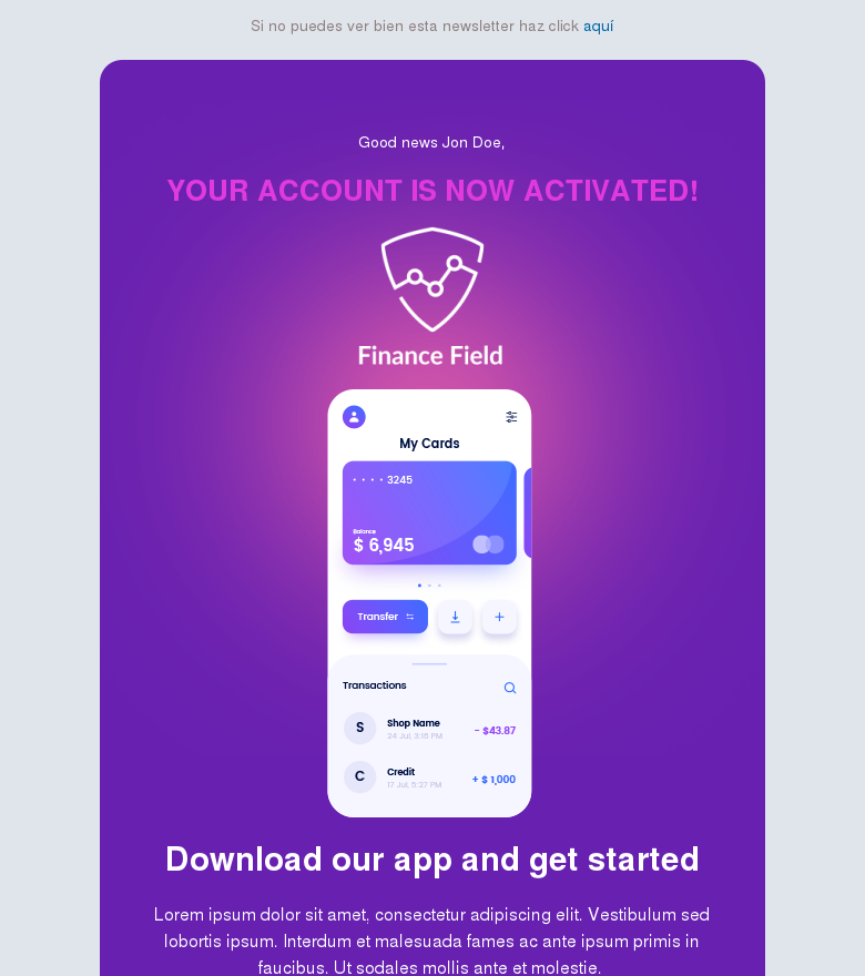 Plantilla email marketing Purple account activation