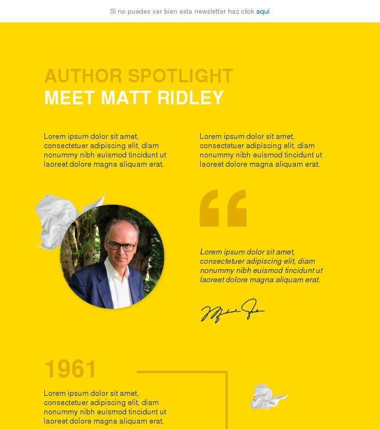 Template email marketing Autor destacado: Matt Ridley