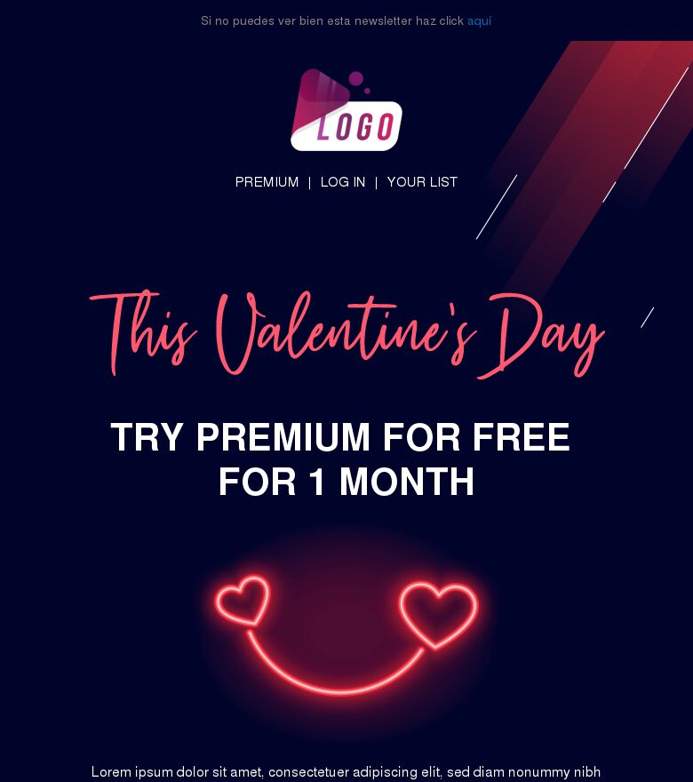 Template email marketing Prueba premium gratis este San Valentín