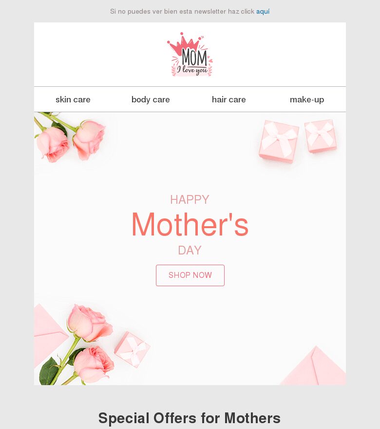 Template email marketing Mamá, te quiero