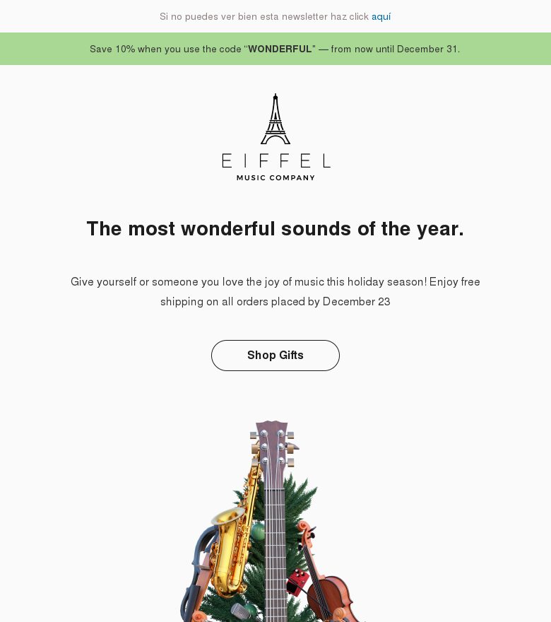 Template email marketing Tienda de música navideña