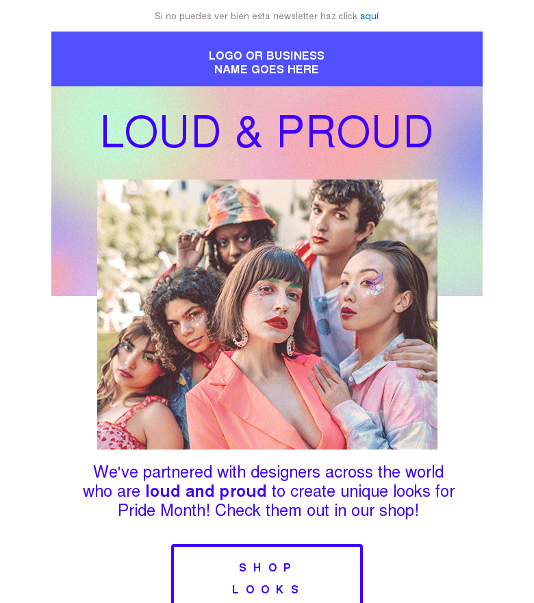 Plantilla email marketing Loud and proud pride month fashion template