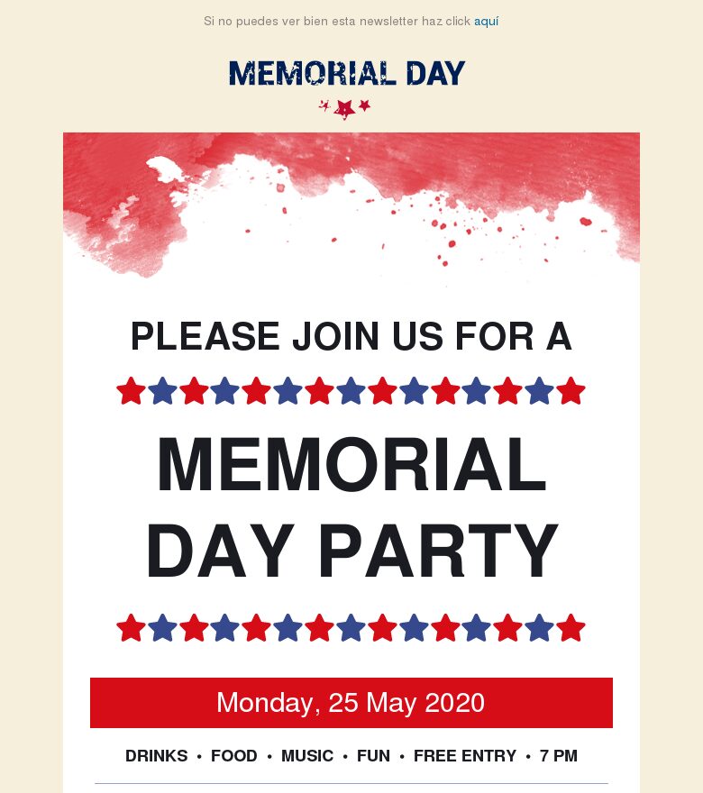 Template email marketing Fiesta de Memorial Day