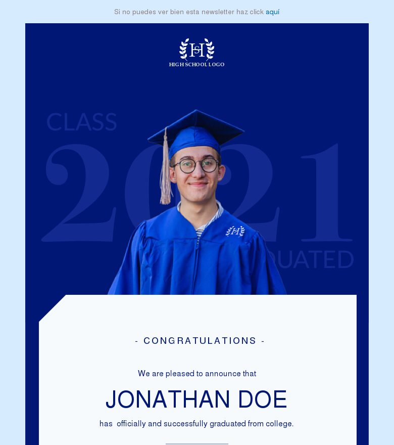 Template email marketing Anuncio de graduación de secundaria