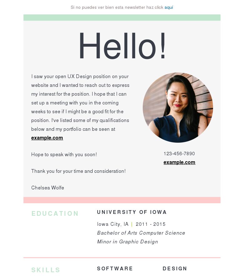 Template email marketing Plantilla de currículum