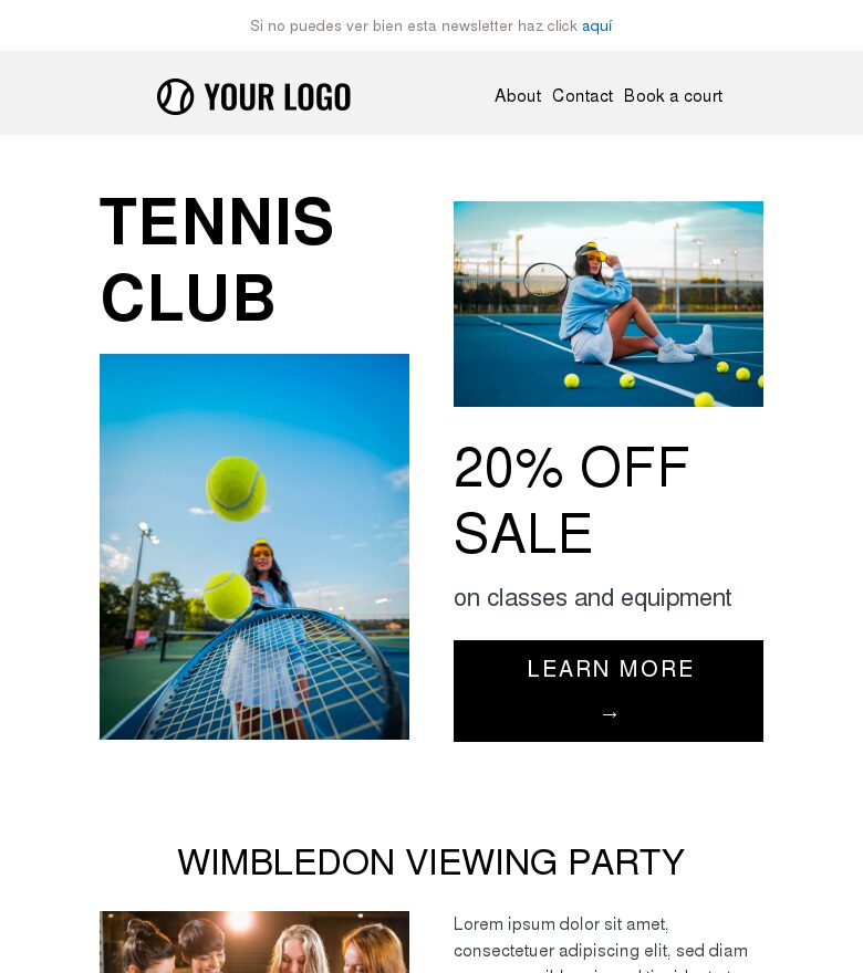 Template email marketing Rebajas de Wimbledon