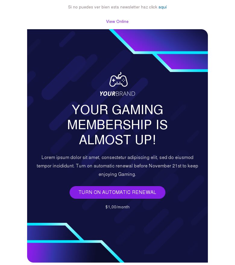 Template email marketing Renueva tu membresía