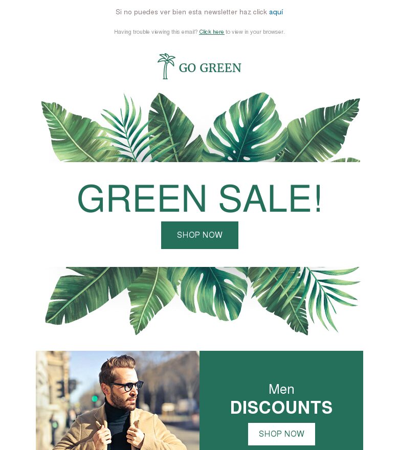 Template email marketing Rebajas verdes