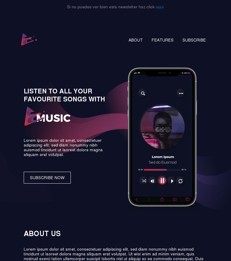 Template email marketing Toda tu música en un solo lugar