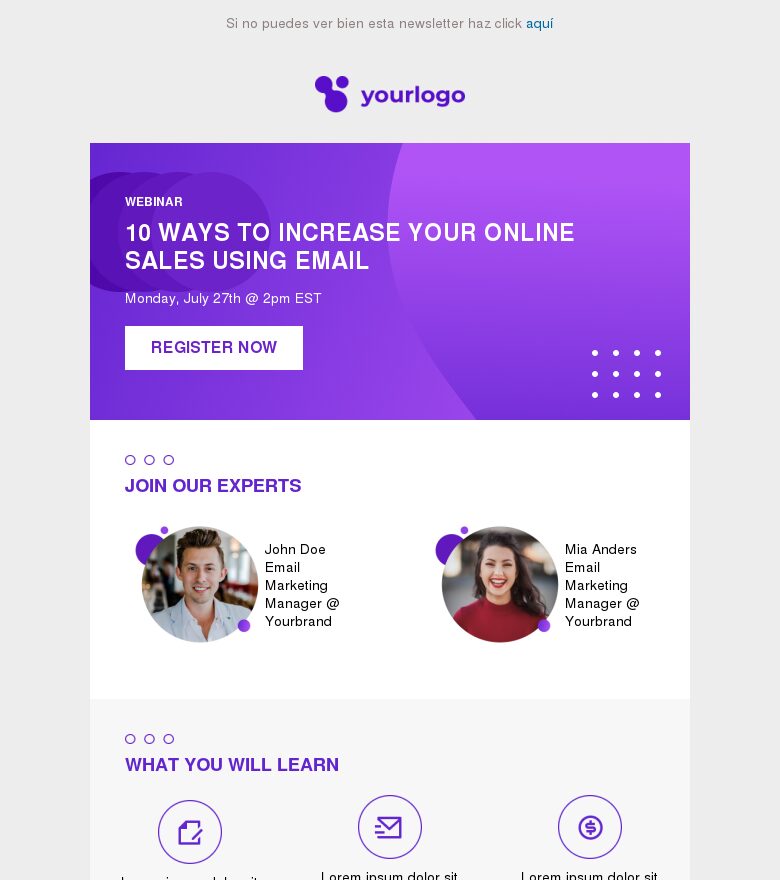 Template email marketing Regístrate en nuestro webinar