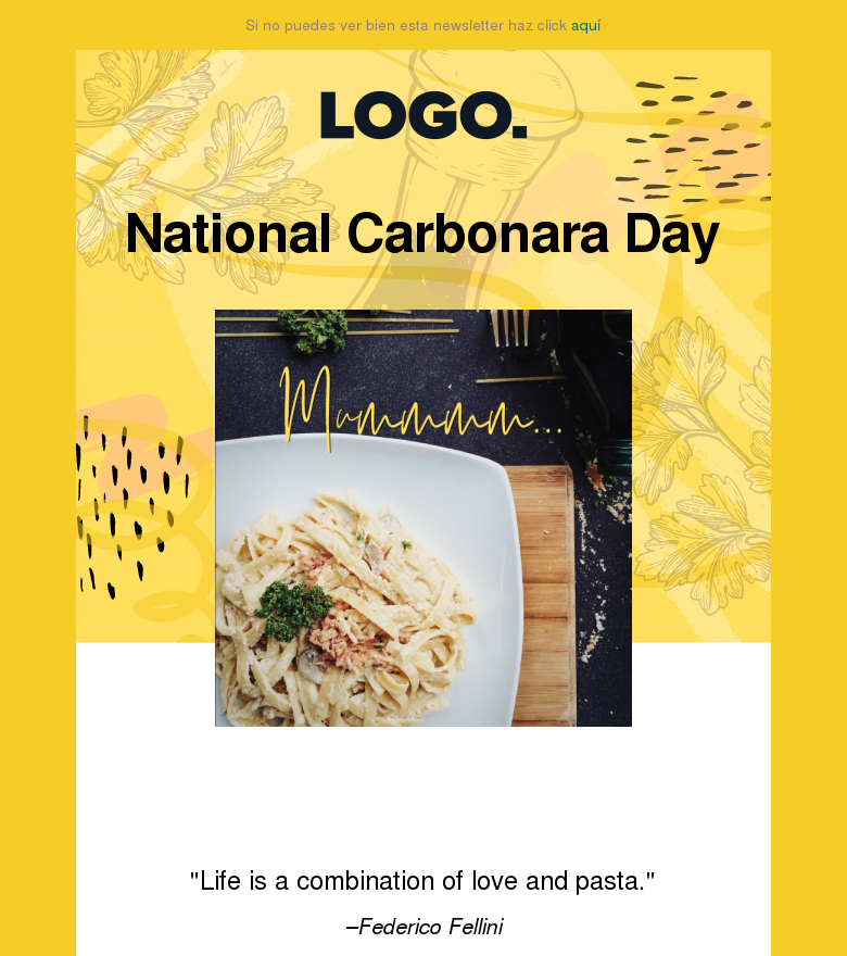 Plantilla email marketing Pass the carbonara please