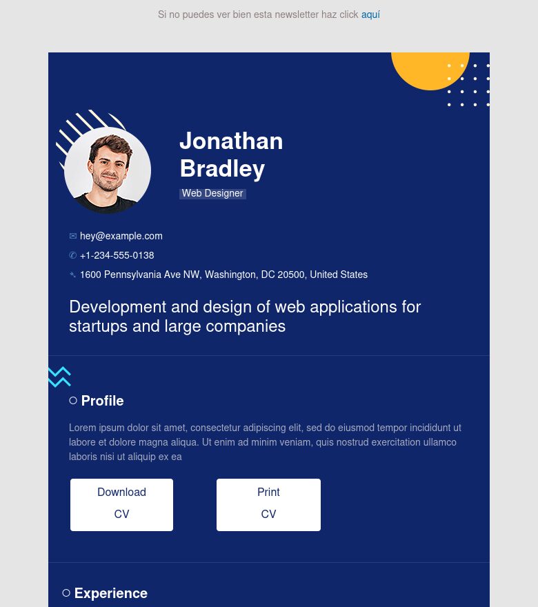 Template email marketing Currículum en azul