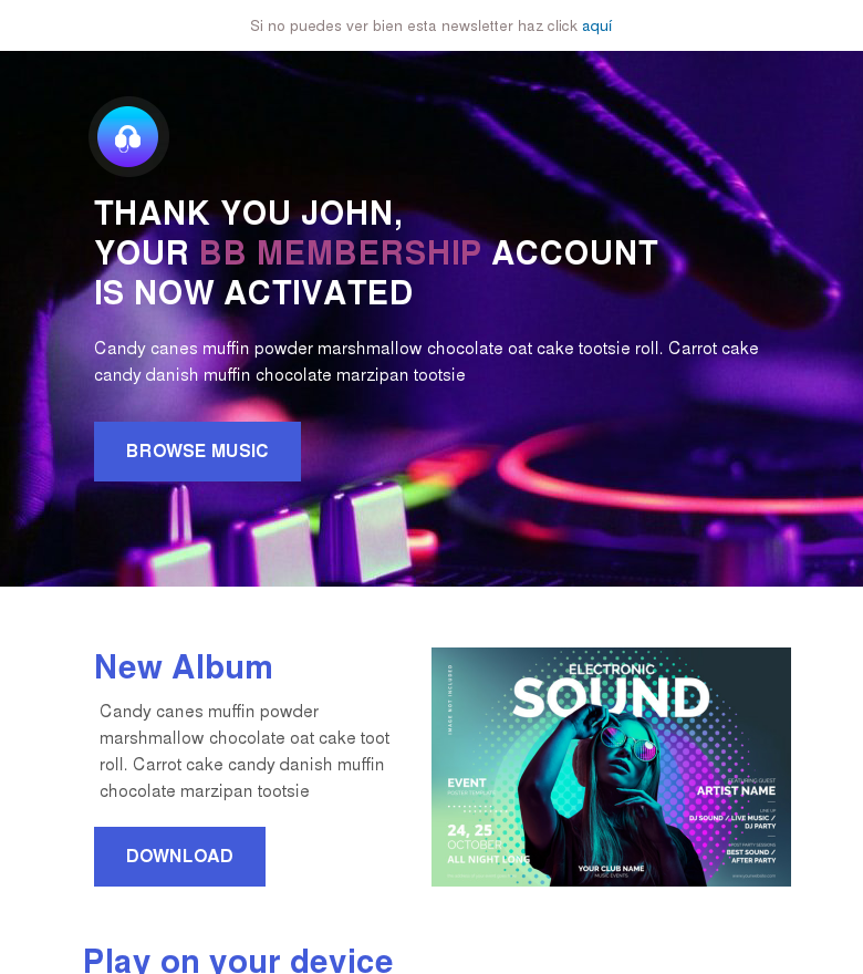 Plantilla email marketing Membership activation