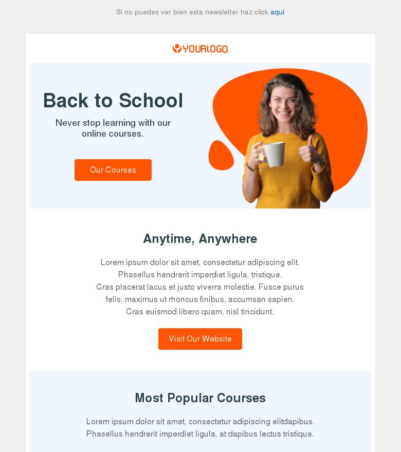 Email marketing template E-learning de vuelta al cole