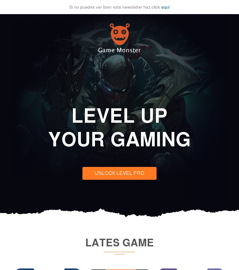 Email marketing template Sube de nivel en tus juegos