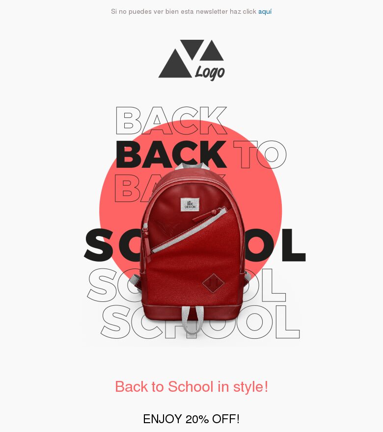 Template email marketing Oferta de vuelta al cole