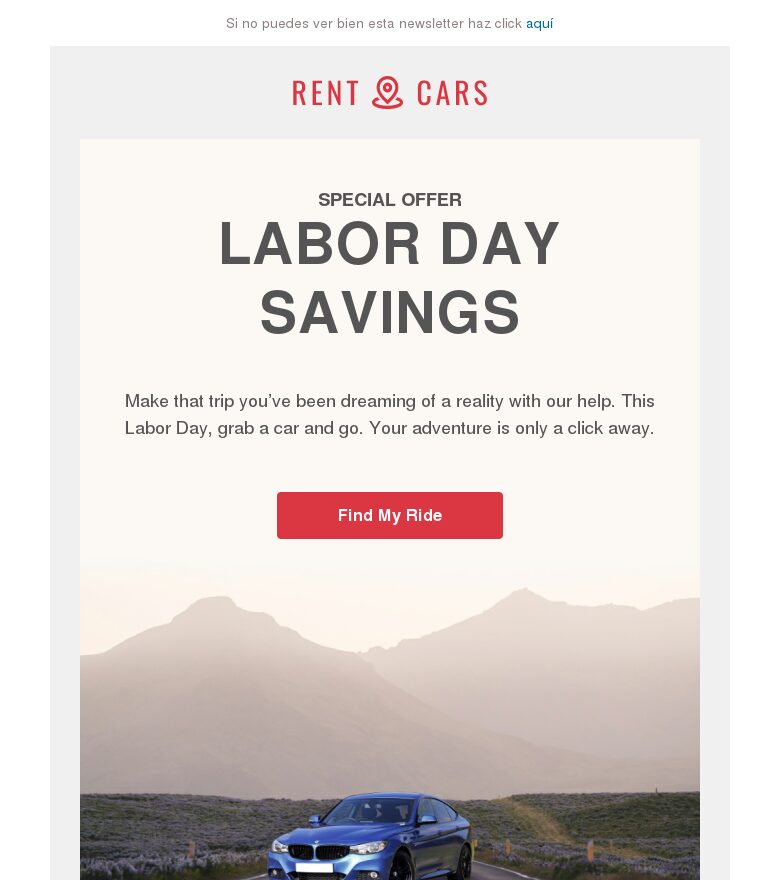Template email marketing Ahorros del Día del Trabajo