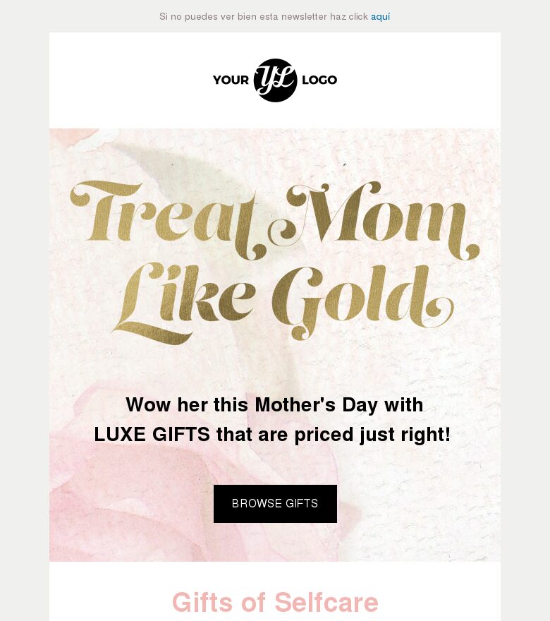 Template email marketing Trata a mamá como al oro
