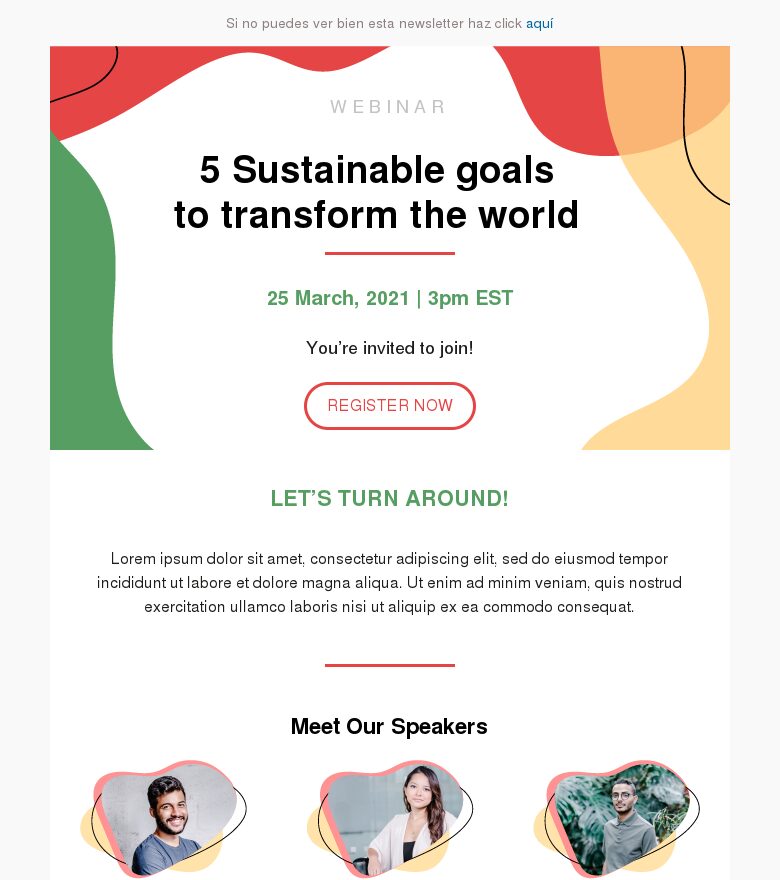 Template email marketing 5 objetivos sostenibles para transformar el mundo