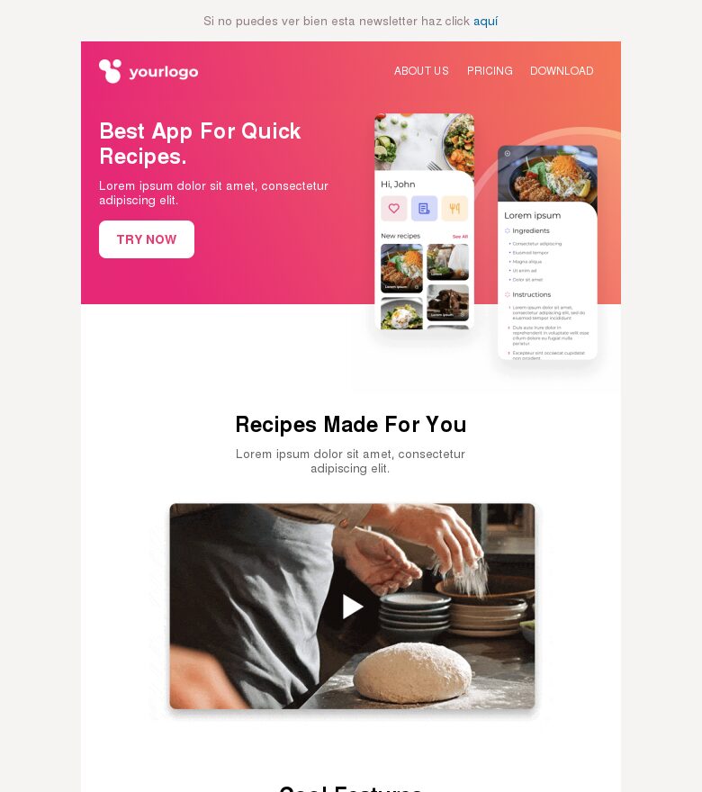 Template email marketing La mejor app para recetas rápidas
