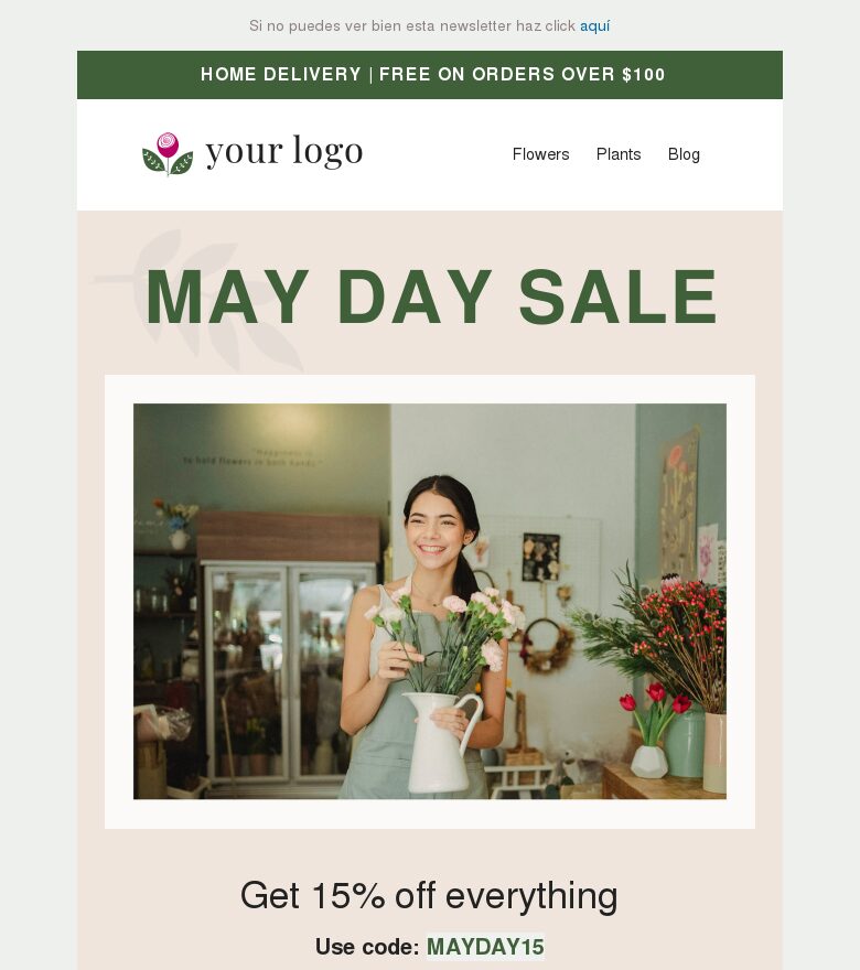 Template email marketing Flores del Primero de Mayo