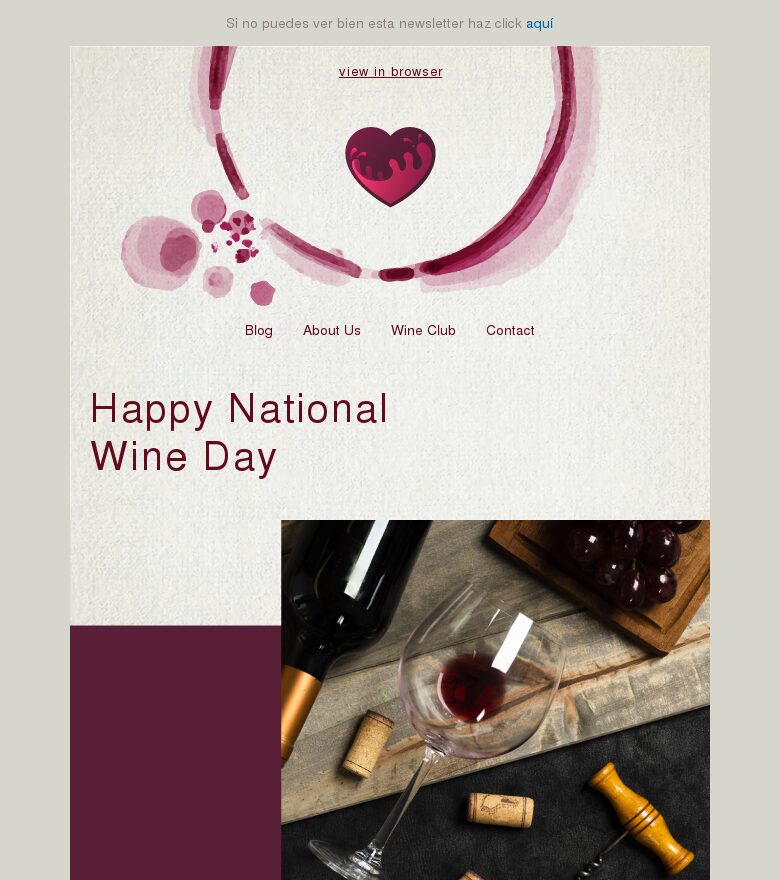 Template email marketing Feliz día nacional del vino