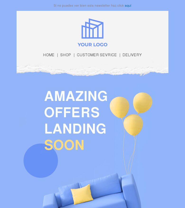 Template email marketing Ofertas increíbles a punto de llegar