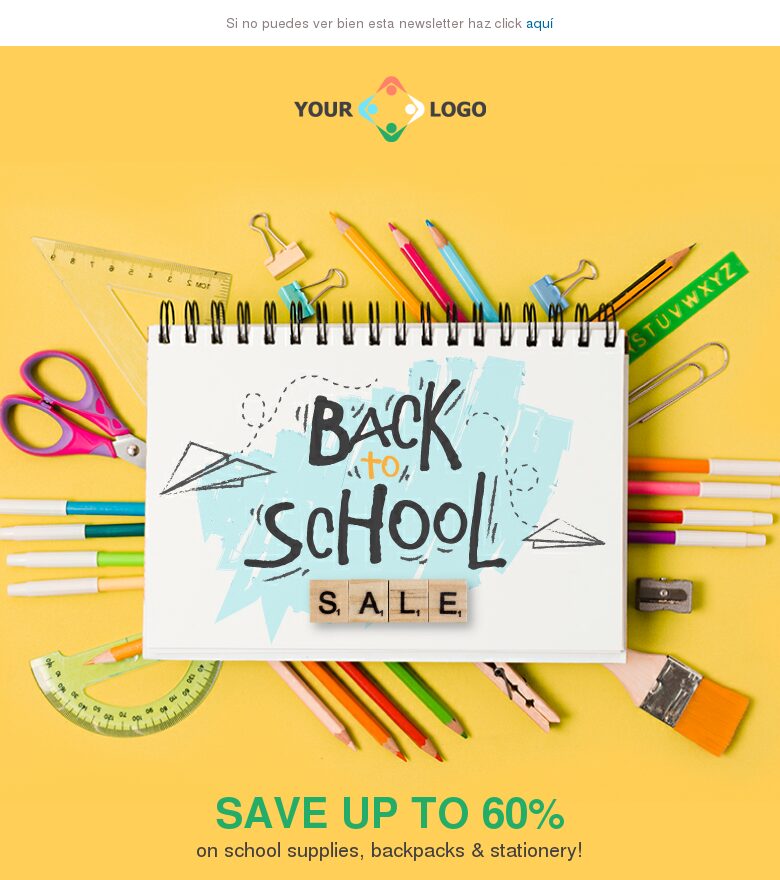 Template email marketing Rebajas de vuelta al cole