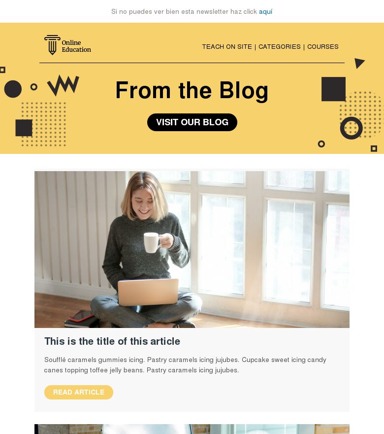 Email marketing template Blog de e-learning