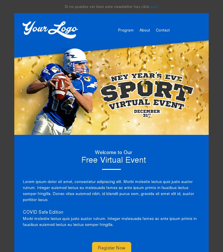 Template email marketing Evento deportivo de Año Nuevo