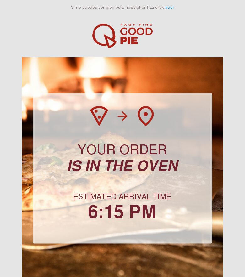 Email marketing template Tu pedido del restaurante está en marcha