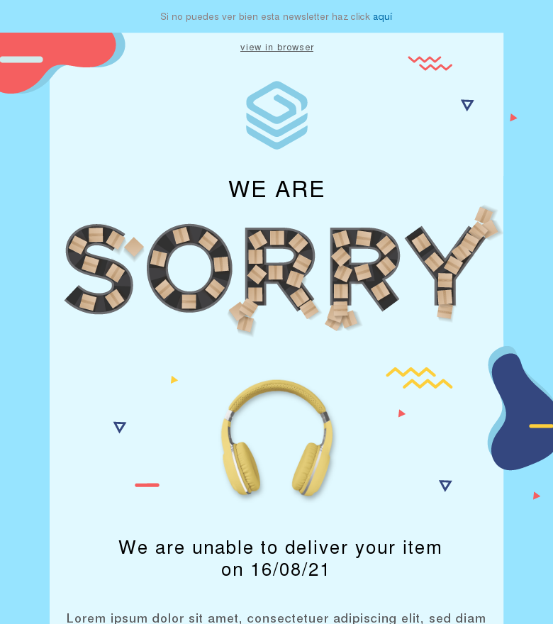 Plantilla email marketing We are sorry