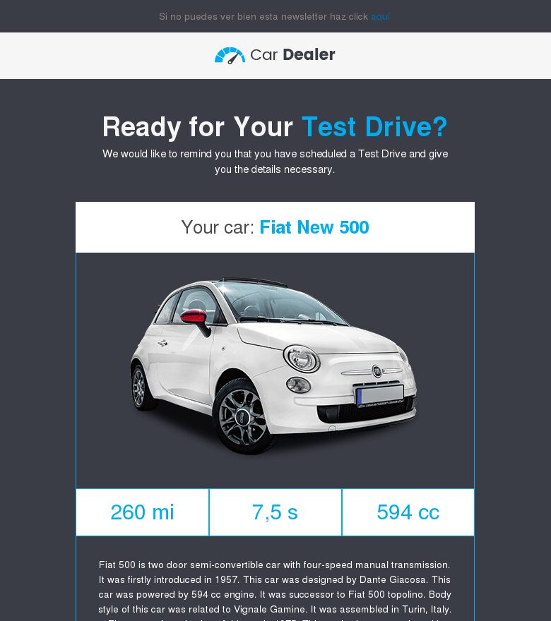 Template email marketing Concesionario de coches