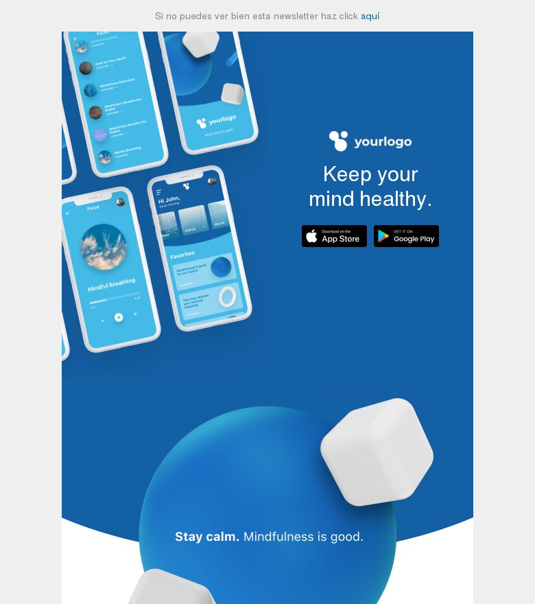 Template email marketing Presentamos la app de mindfulness