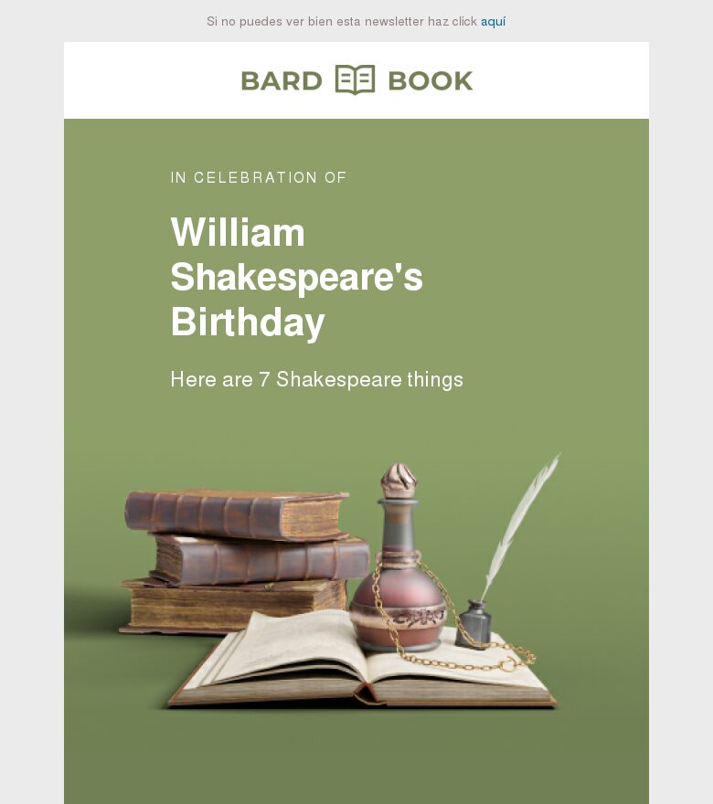 Template email marketing Cumpleaños de Shakespeare