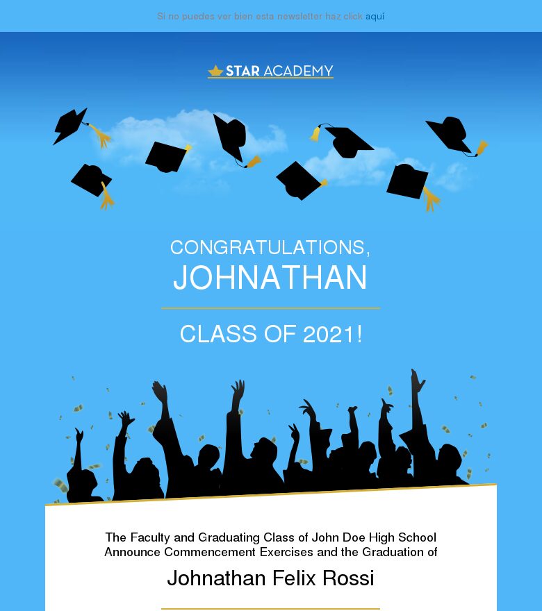 Template email marketing Anuncio de graduación
