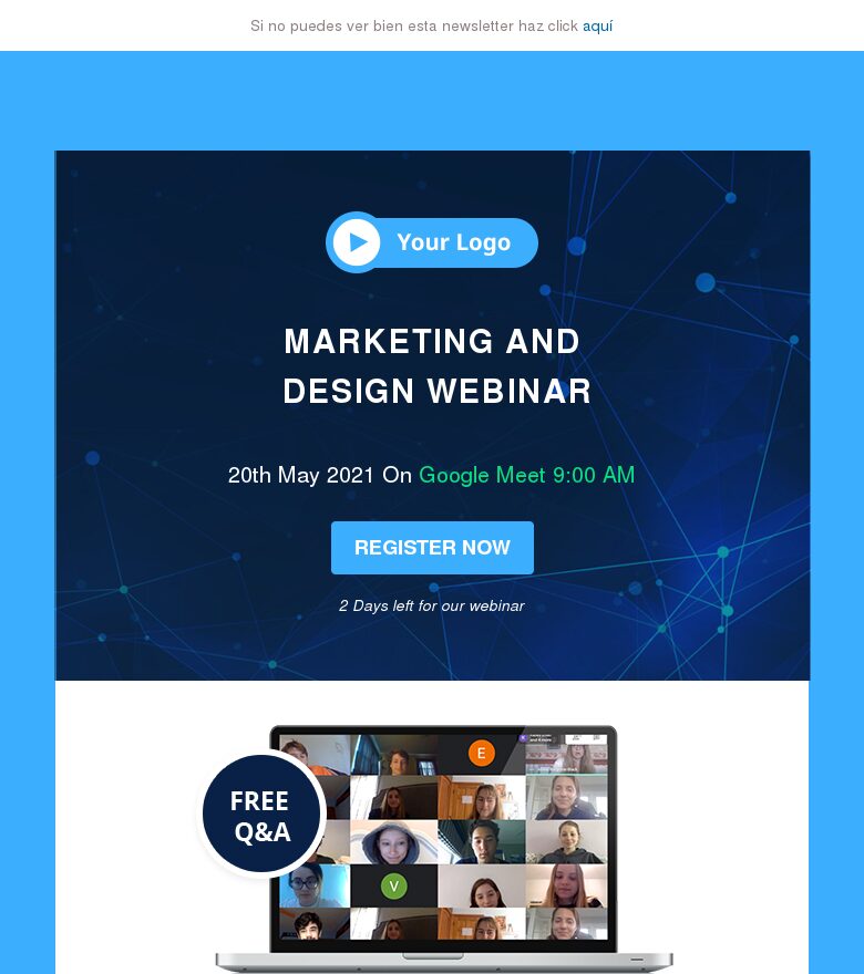 Template email marketing Webinar de marketing y diseño