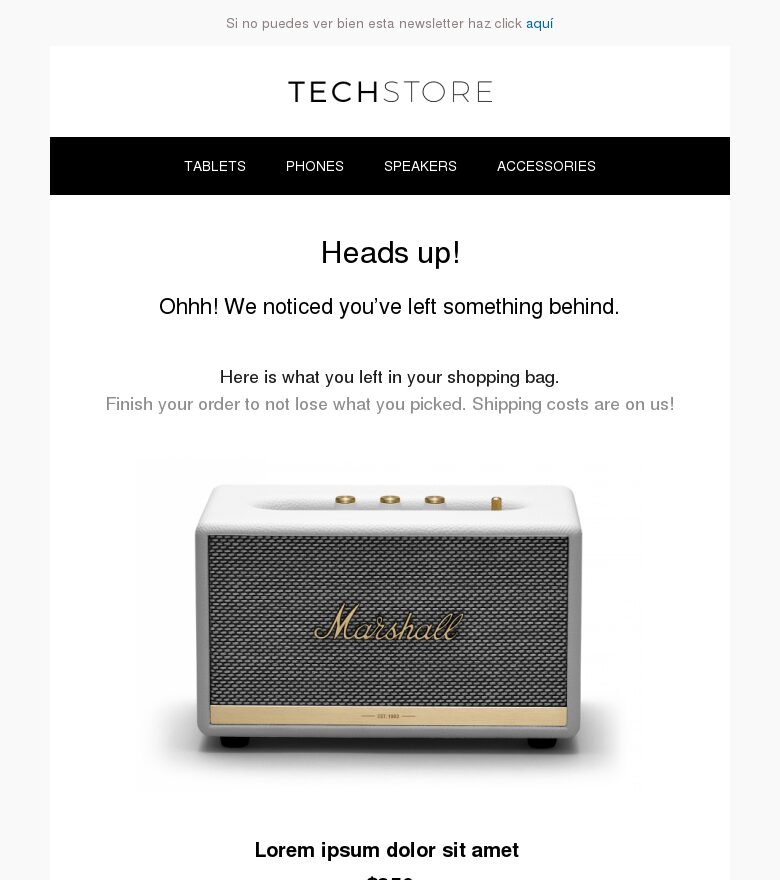 Template email marketing Carrito abandonado de e-commerce