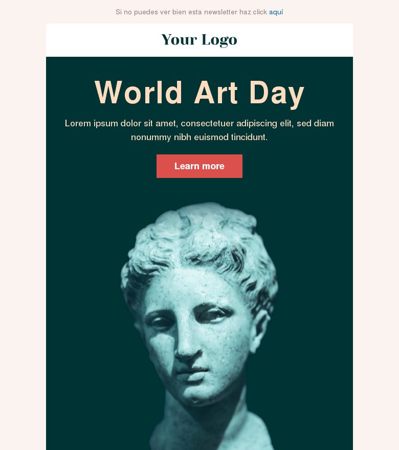 Template email marketing Día Mundial del Arte: artista destacado