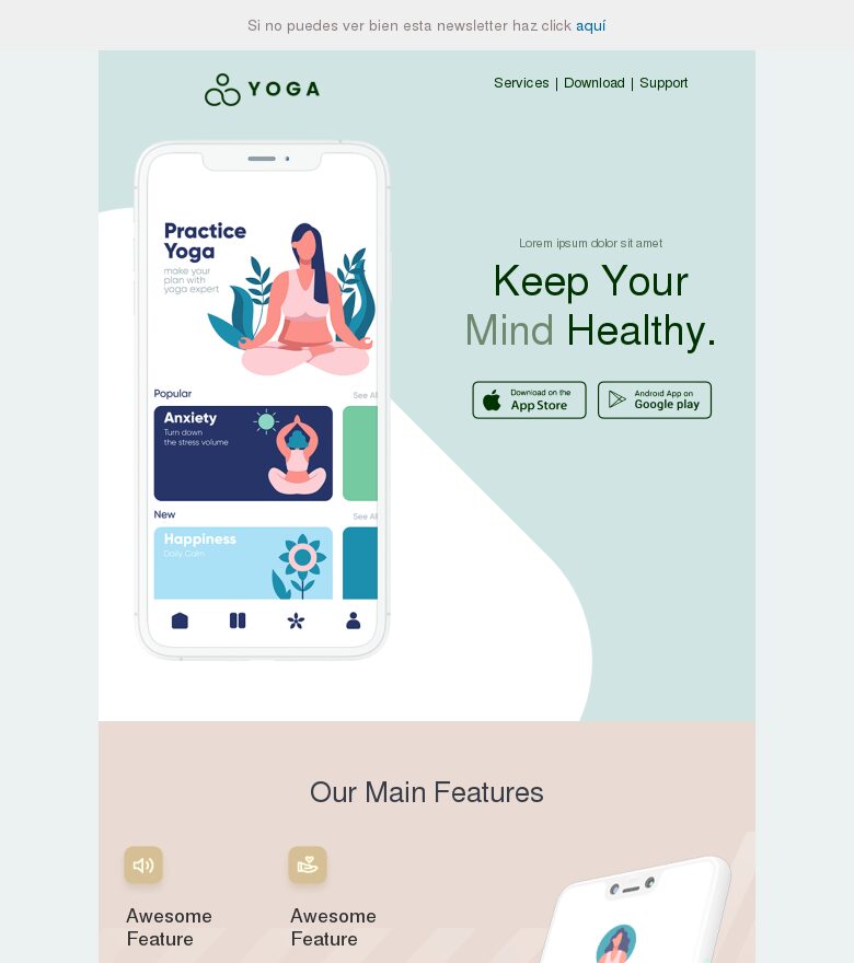 Template email marketing App de salud y yoga
