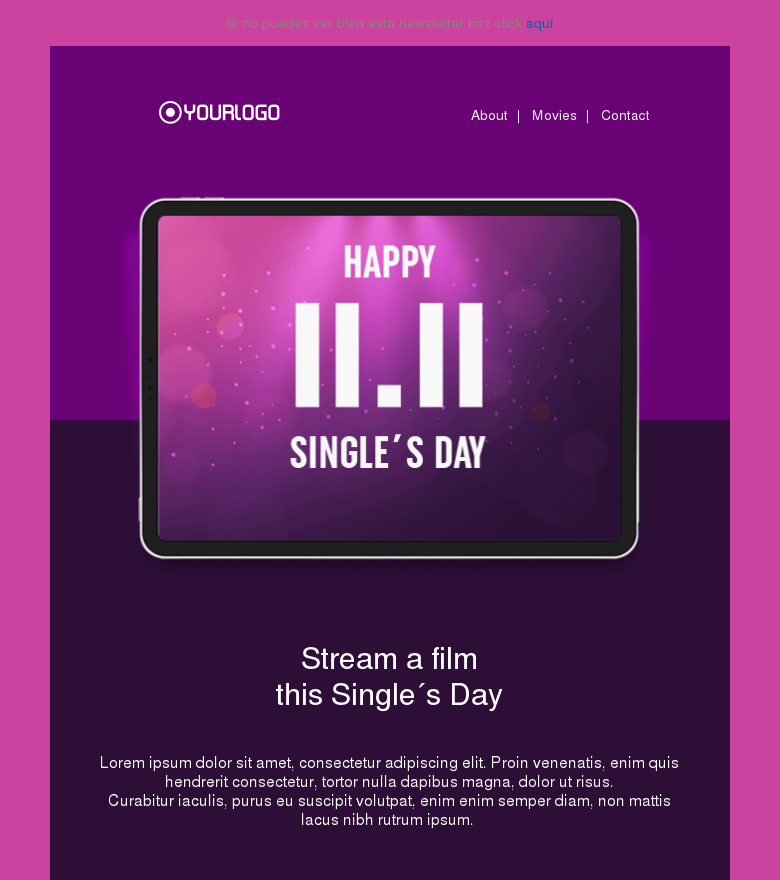 Plantilla email marketing Singles day streaming