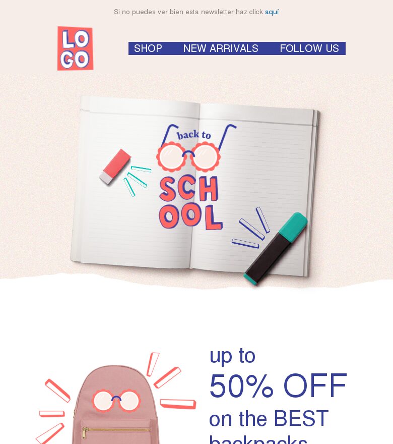 Template email marketing Código de descuento de vuelta al cole