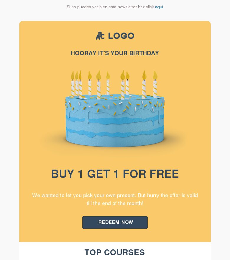 Template email marketing Tu bono especial de cumpleaños