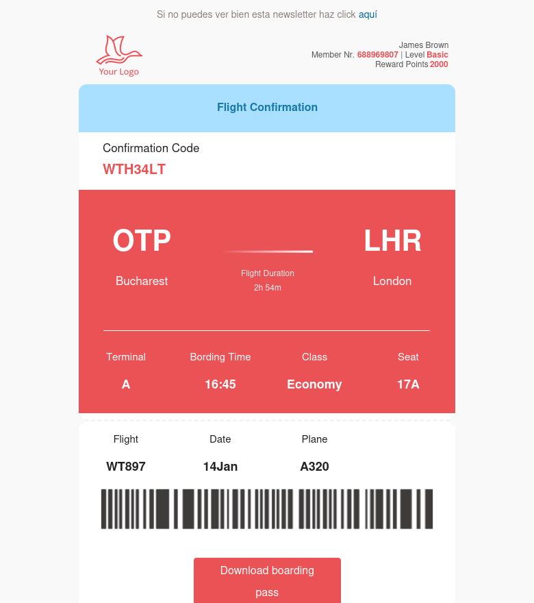 E-Mail-Marketing-Vorlage Your flight confirmation