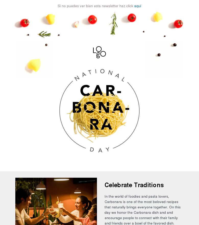 Template email marketing Día nacional de la carbonara