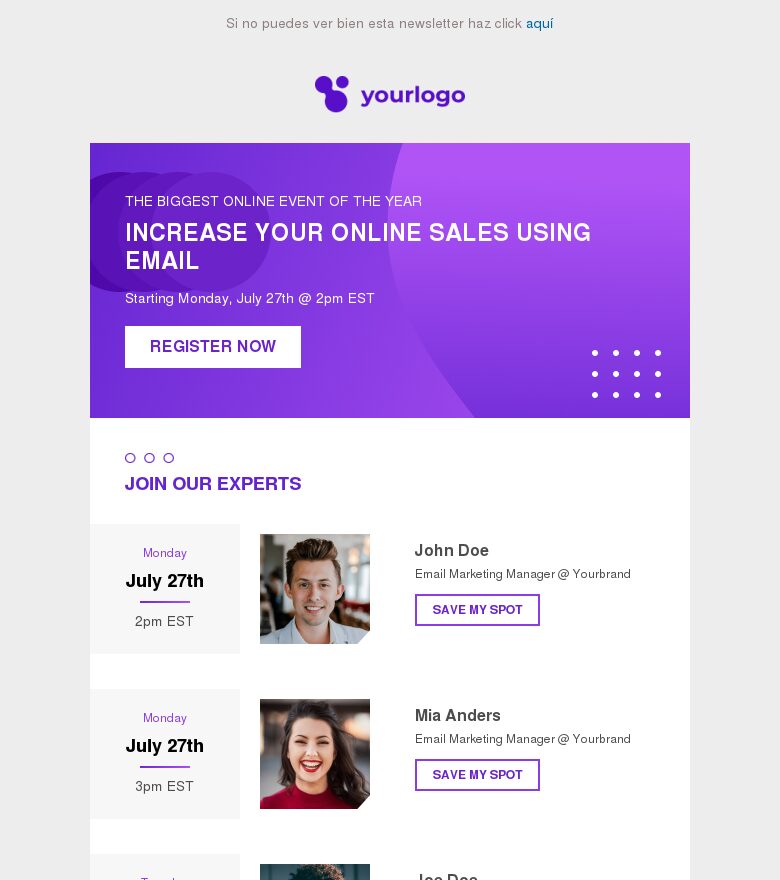 Template email marketing Únete a nuestro evento webinar