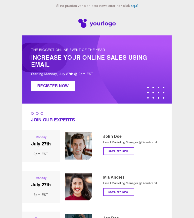 Plantilla email marketing Join our webinar event
