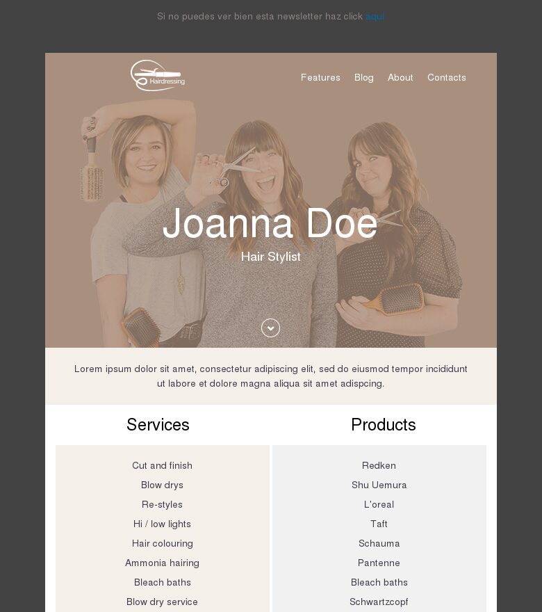 Template email marketing Peluquería