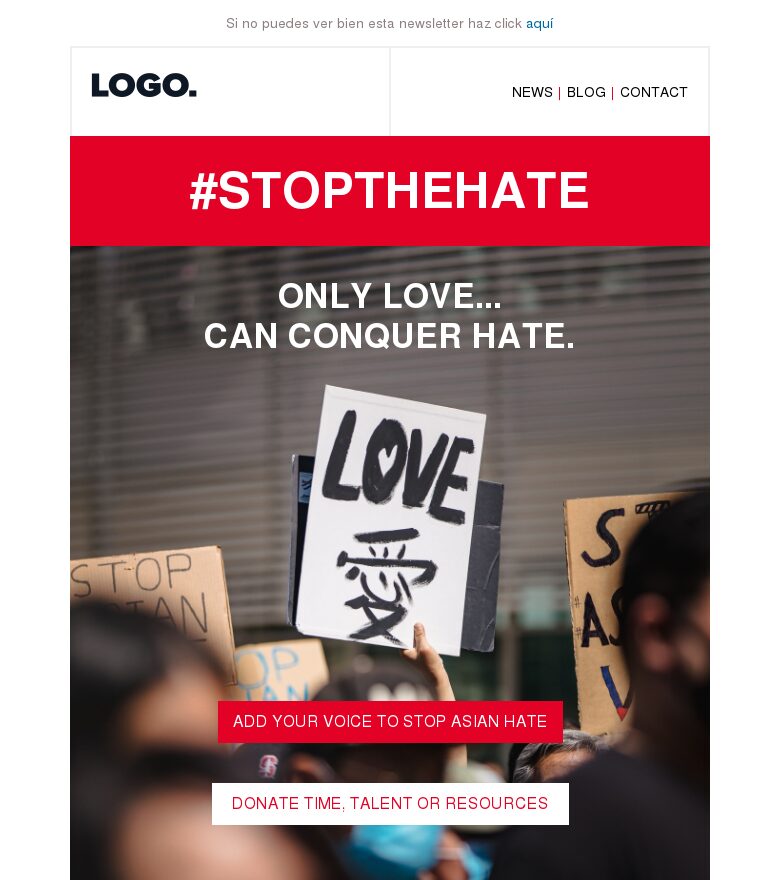 Template email marketing Solo el amor puede vencer al odio