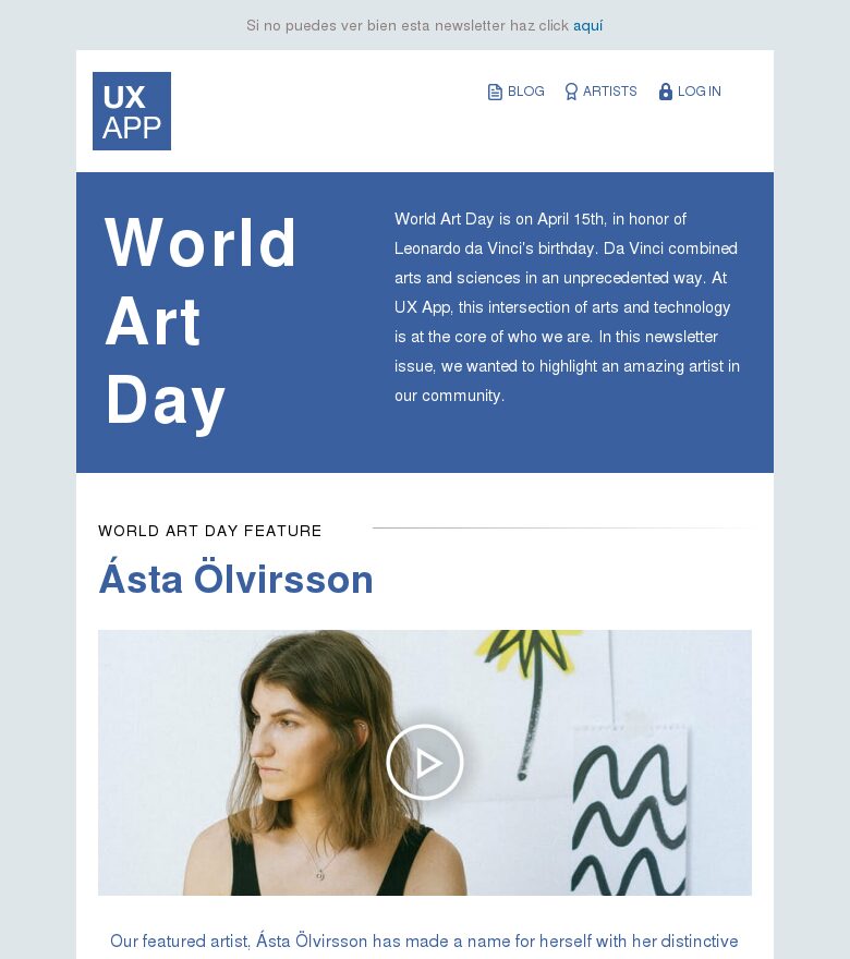 Template email marketing Newsletter de artista destacado